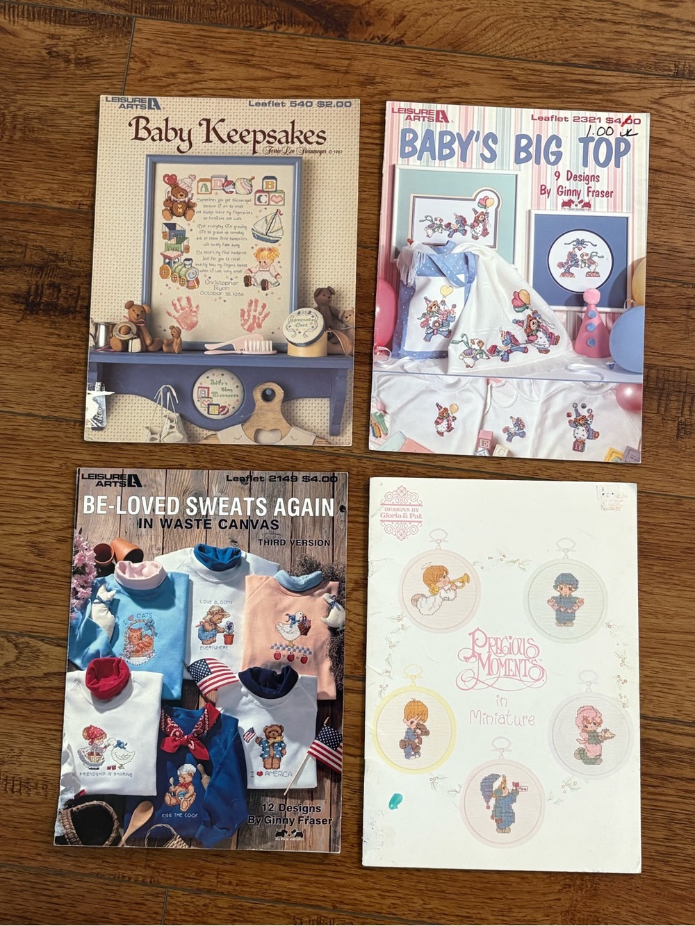 Vintage Leisure Arts Cross Stitch Lot 4 Precious Moments Baby Country Patterns